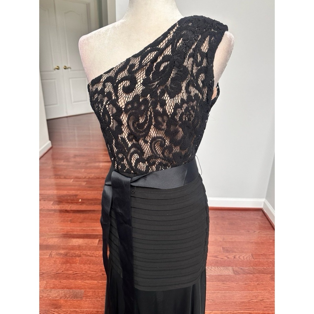 Vintage Betsy & Adam Sheer Layered Tiered One Shoulder Black Lace Gown Dress 12p - Picture 4 of 10